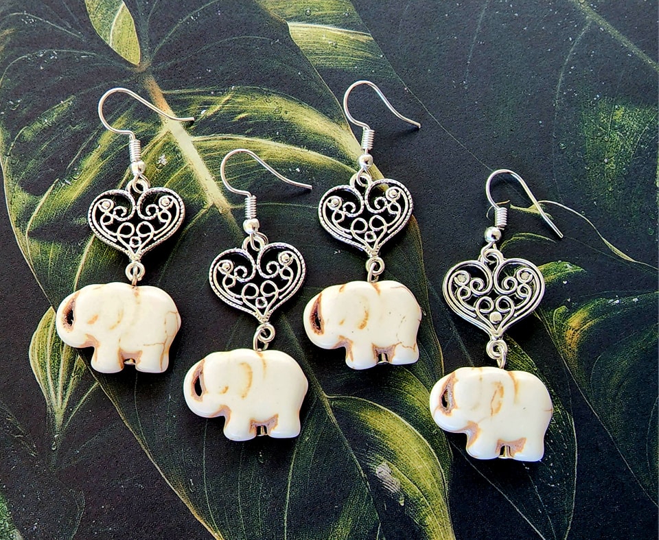 White Turquoise Elephant Earrings